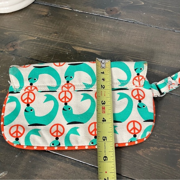 Bungalow 360 Vegan Natural Canvas Wristlet Seal Peace Sign Print Colorful Boho - Picture 7 of 7